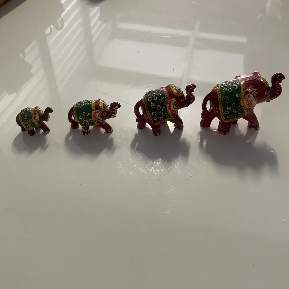 Vibrant Hand painted Red Mini Elephants Figurine Set by ICMCM 00278D From India